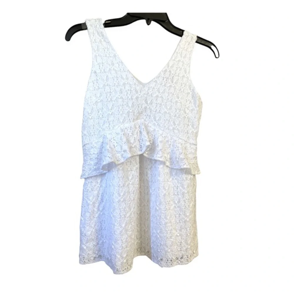 A Pea in The Pod XS Ruffle Trim White Lace Design Sleeveless Top NWOT - Picture 2 of 6